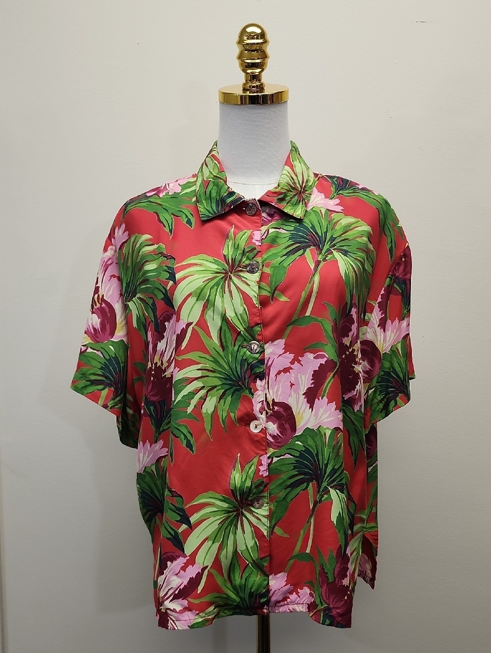 Ilyse Hart Ltd Red Hawaiian Floral Shirt Aloha Button Front Cotton Size Large